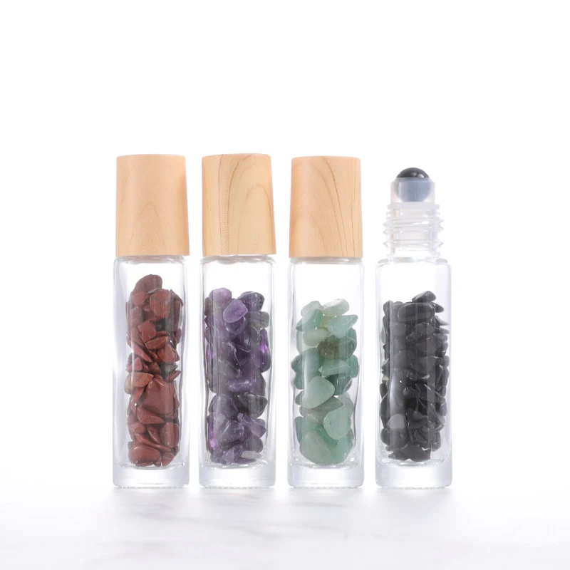 10ml Oil Roller Bottle with Crystals Stone and Ball Concolorous Essential Oil Lip Oil Glass Crystal Roll on Perfume Bottles