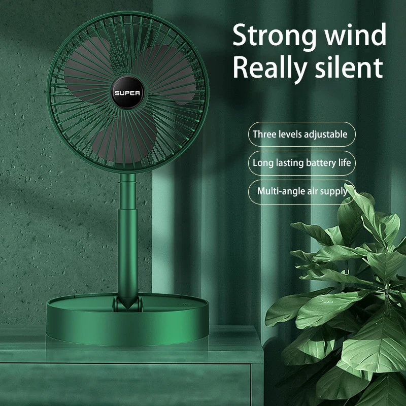 3 Gear Portable Fan Usb Rechargeable Foldable Telescopic Fan Mini Folding Telescopic Low Noise Fan for Outdoor Household office