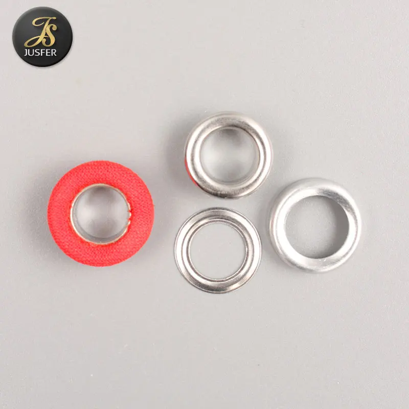 Jusfer new style 3 parts metal brass eyelets and grommets covered fabric for clothing