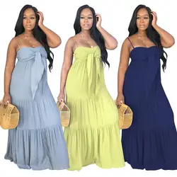 Fashion Boho Maxi Dress Ladies Summer Casual Dress Sleeveless Women Pleated Dresses