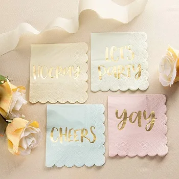 Beverage cocktail paper napkin with scallop edge 2 ply full color printing paper napkin