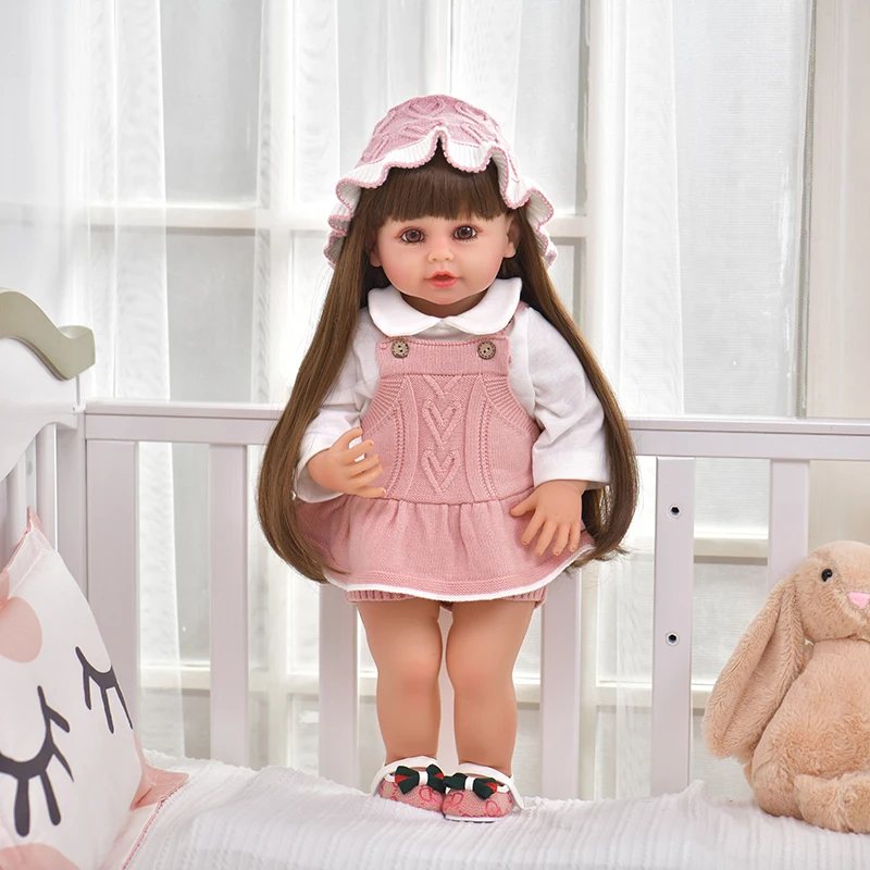 High Quality 55CM Cute Baby Girl Dolls  Soft Vinyl Reborn Silicone Soft Dolls Elk Knitwear Reborn Baby Dolls For Gifts kids toys