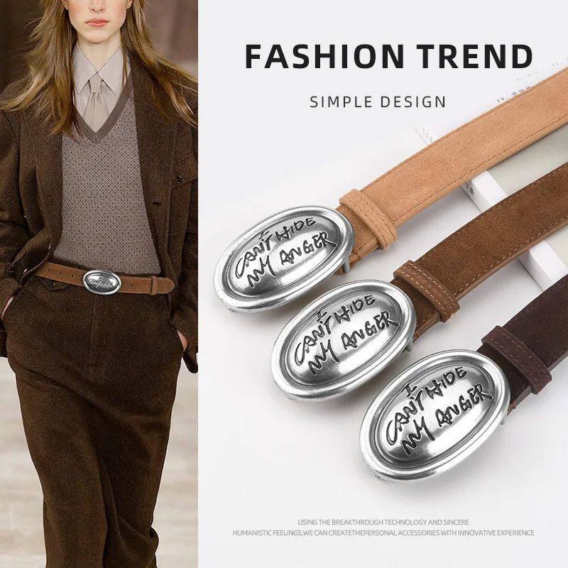 Новейший дизайн натуральная кожа замшевый ремень с надписью Серебряная Пряжка модный пояс из воловьей кожи декоративное пальто