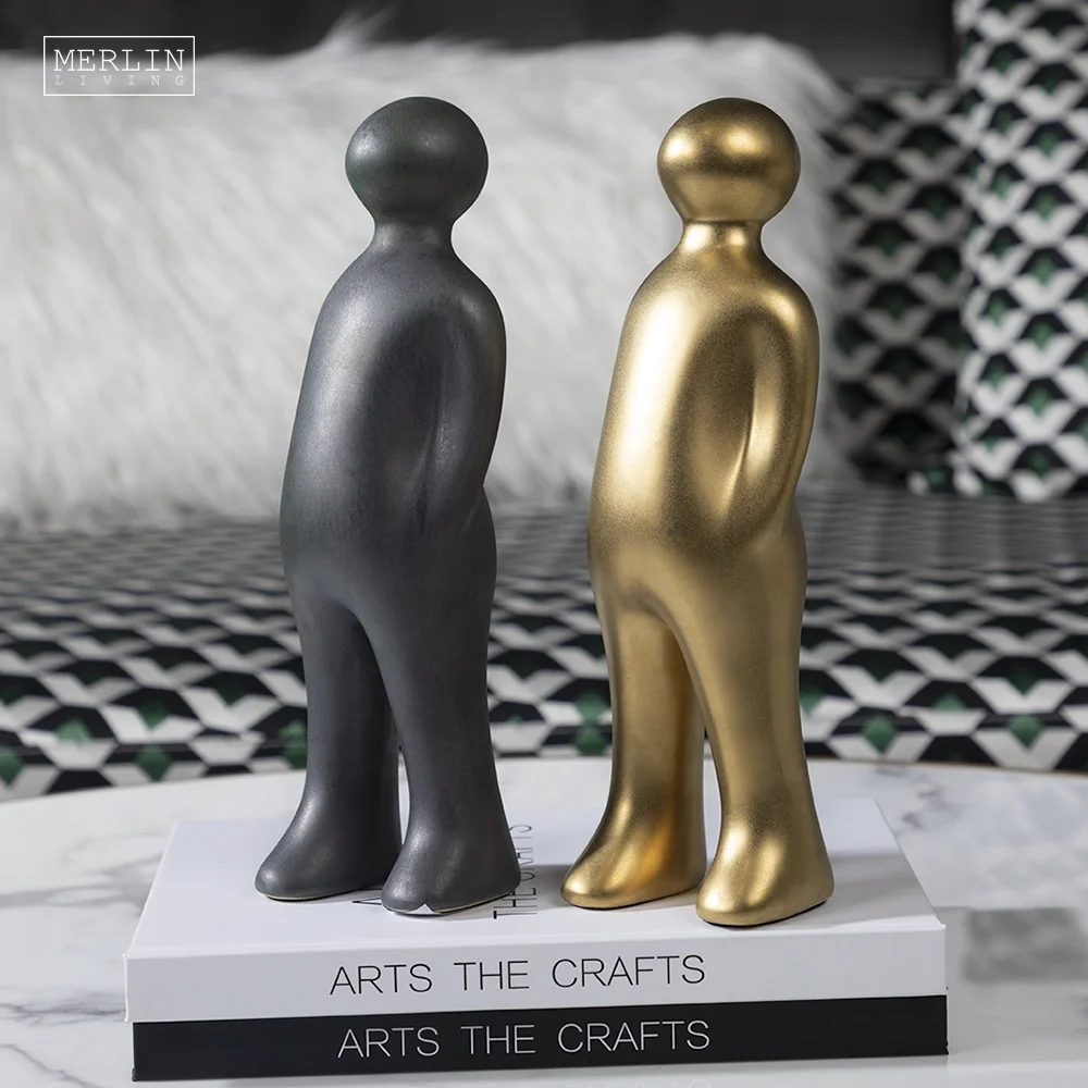 Merlin Living White Ceramic human figure sculpture art figurines gold statue office designs modern nordic home decor accessories
