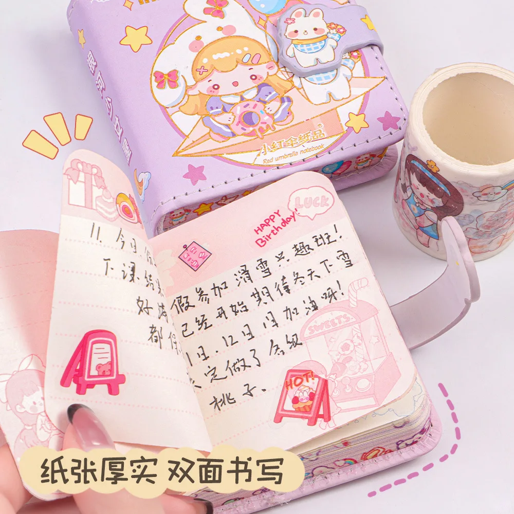 Hot new square leather notebook Cute mini magnetic buckle cartoon notebook notepad school supplies ledger book