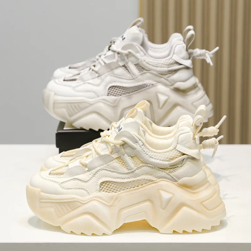 Women Sneakers Flat Platform Shoes Height Increasing Genuine Leather Fashion Casual Shoes Breathable Thick Bottom Ladies Shoes