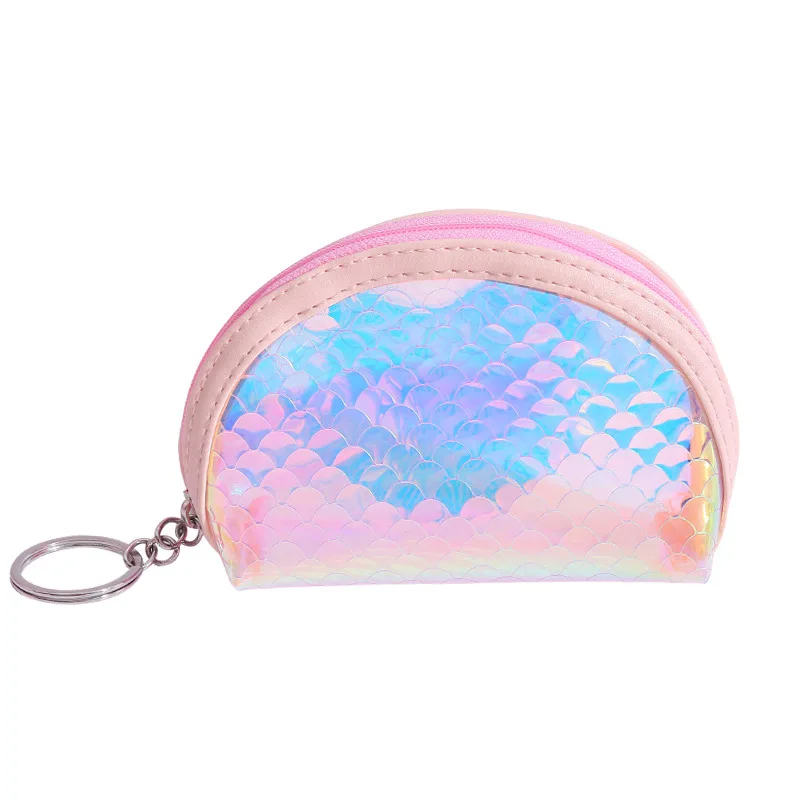 Wholesale mini mermaid scales coin purse keychain holographic change purse transparent laser pvc coin pouch