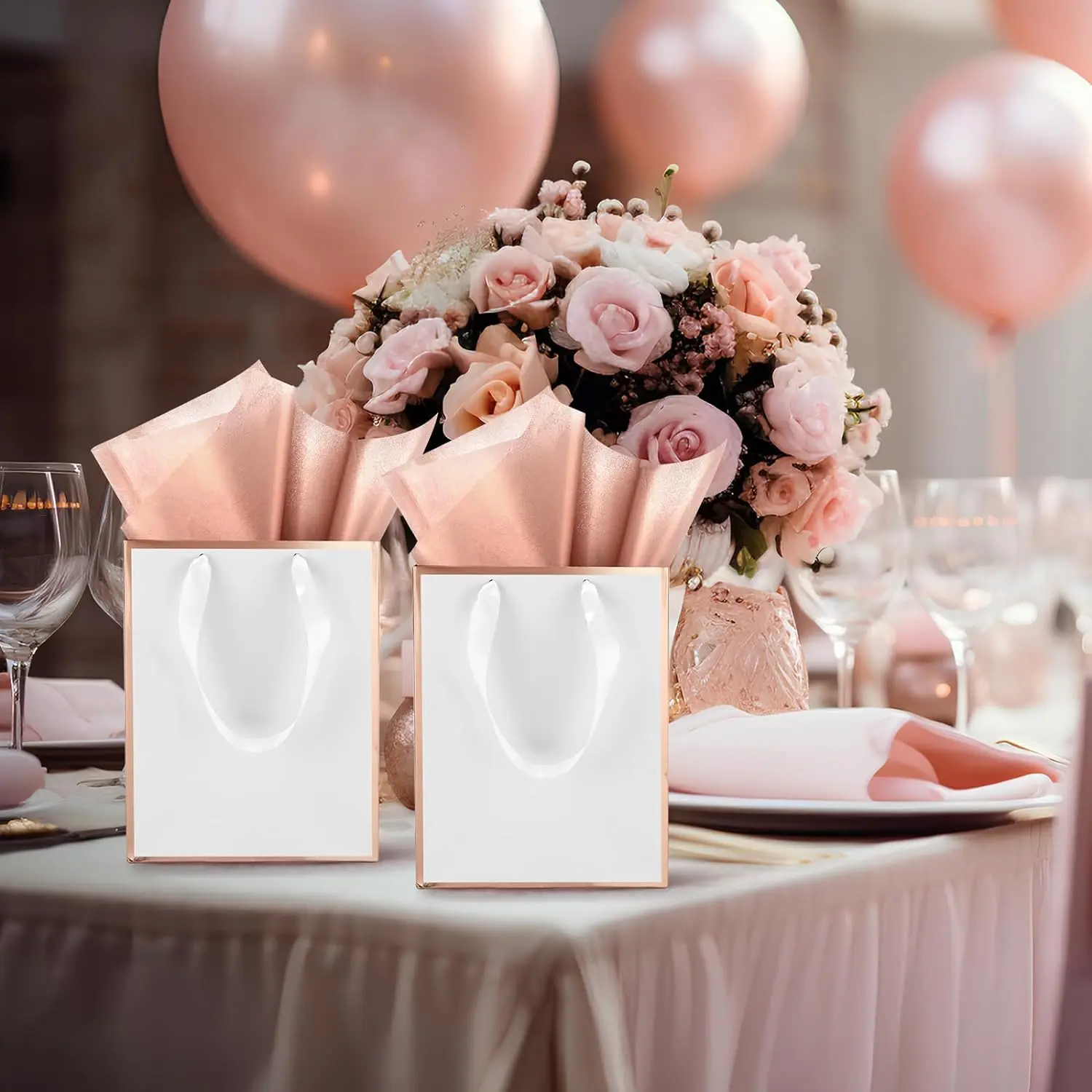 Customized Metallic Paper Gift Thank You Favor Bags with Handle logo for Bridal Shower Wedding Graduation Birthday Party