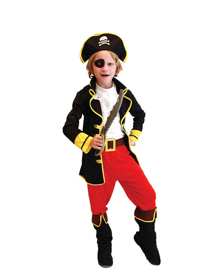 New Halloween Costumes Kids Boys Pirate Captain Jack Cosplay Costume Children set for Christmas New Year Purim Pirate Clothes