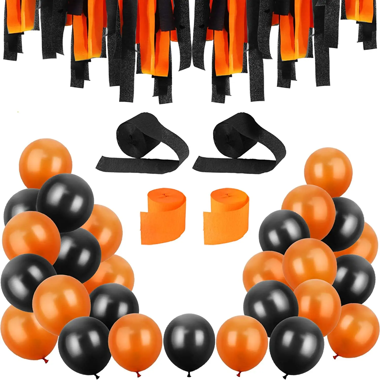 Happy Halloween 30 Pieces 12 Inches Latex Balloons and 12 Rolls Crepe Streamers for Halloween Party Decorations