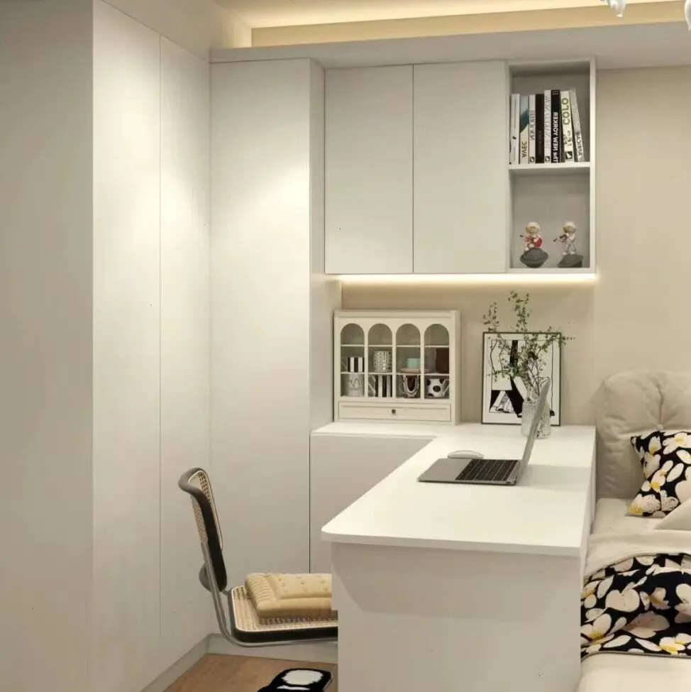 Modern Minimalist All-in-One Unit with Integrated Cabinet Tatami Bed Wardrobe Desk Home School Gym Villa-Comfortable Bedroom Set