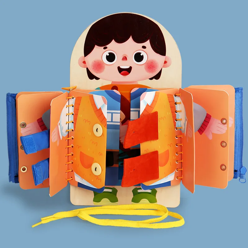 Montessori Wooden Early Enlightenment Life Skills Training Multi-layer Dressing Busy Board Button Button Wooden Toy for Children