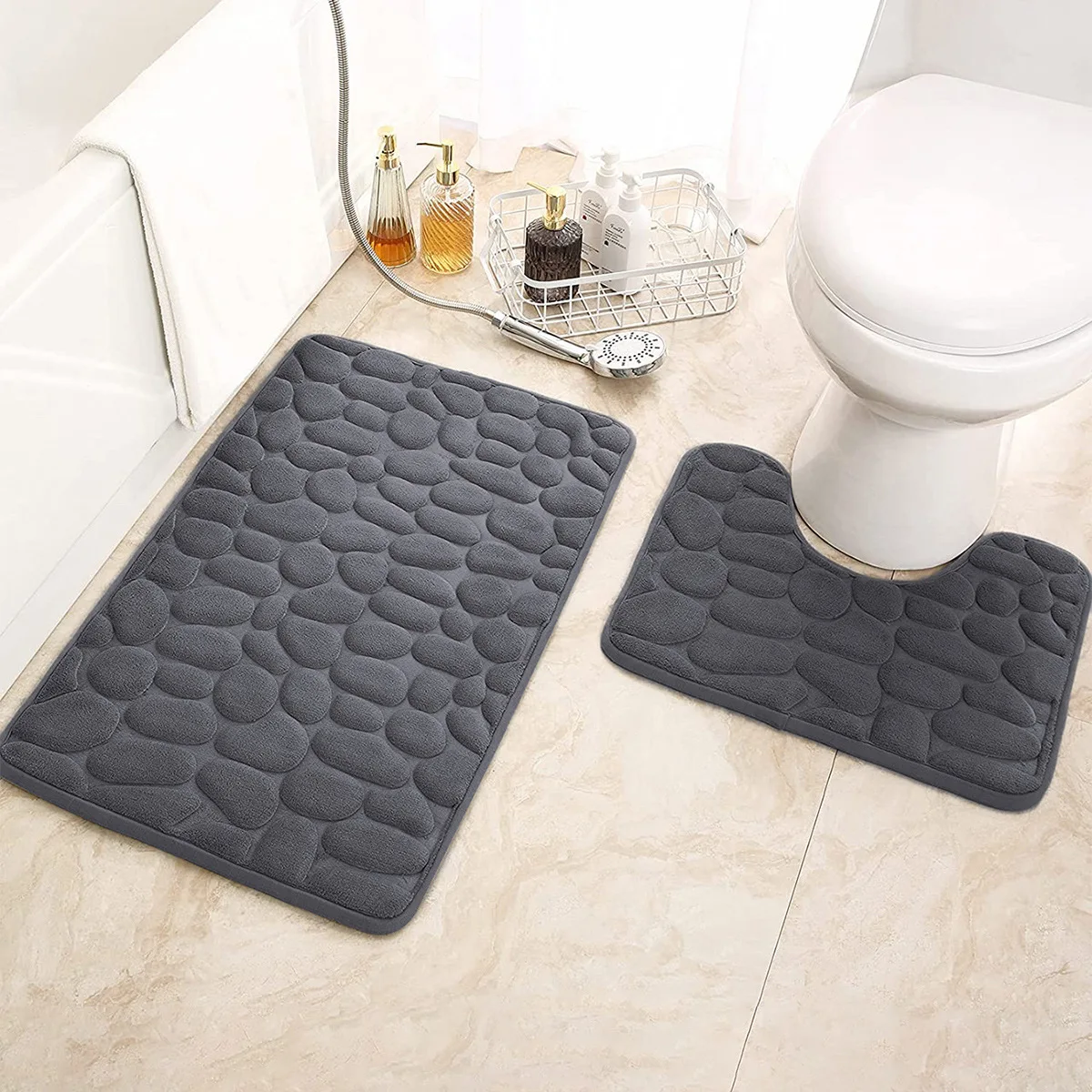2024 Soft and Comfortable  Foam Bath Rug with Cobblestone Embossment Pads Shower Decor Bathroom Mat