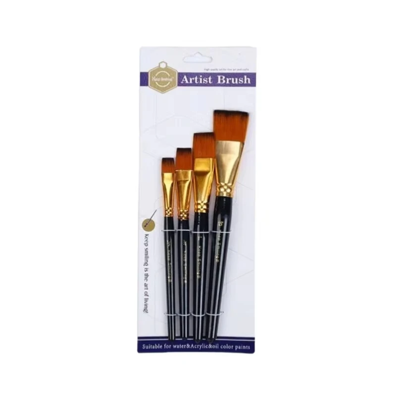 Keep Smiling 4pcs Flat Shape Painting Acrylic Watercolor Gouache Art Paint Brushes Set