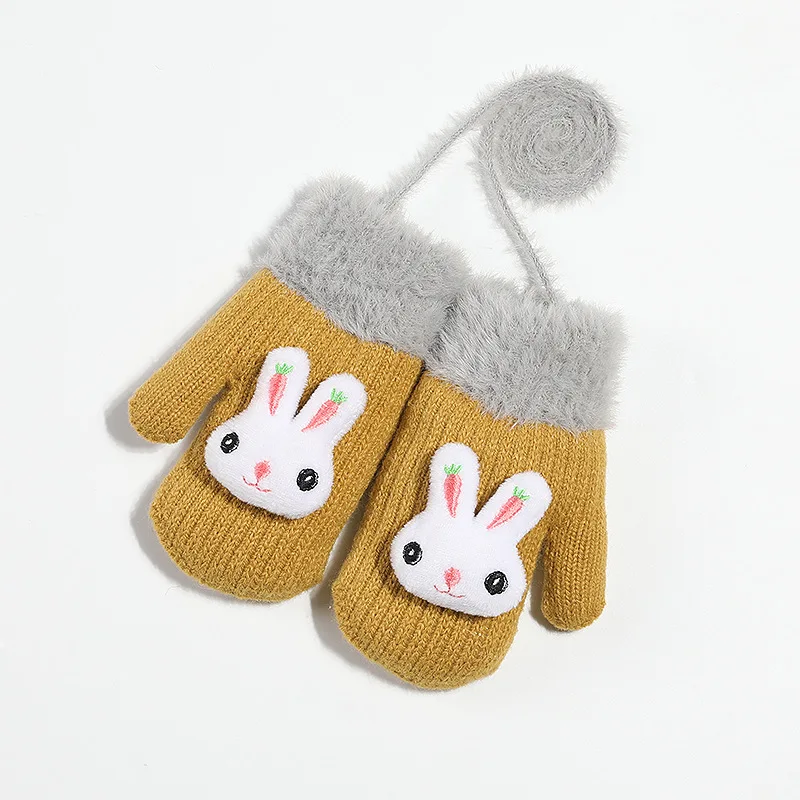 
Winter 5-10 years Children Knit Warm Gloves Outdoor Thick velvet Boy Girl cute Animal fingerless mittens 