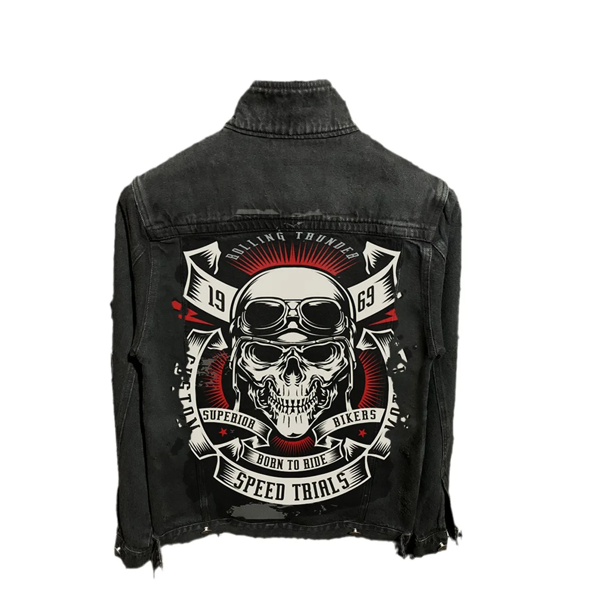 High Quality Skull Custom  Logo Printing Oversized Washed Knitting  Denim Jacket for men