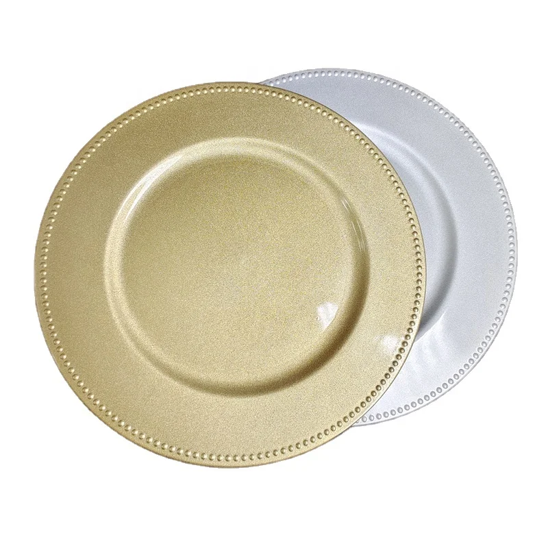 new design13 inch Wedding  gold beaded plastic charger plates in wholesale