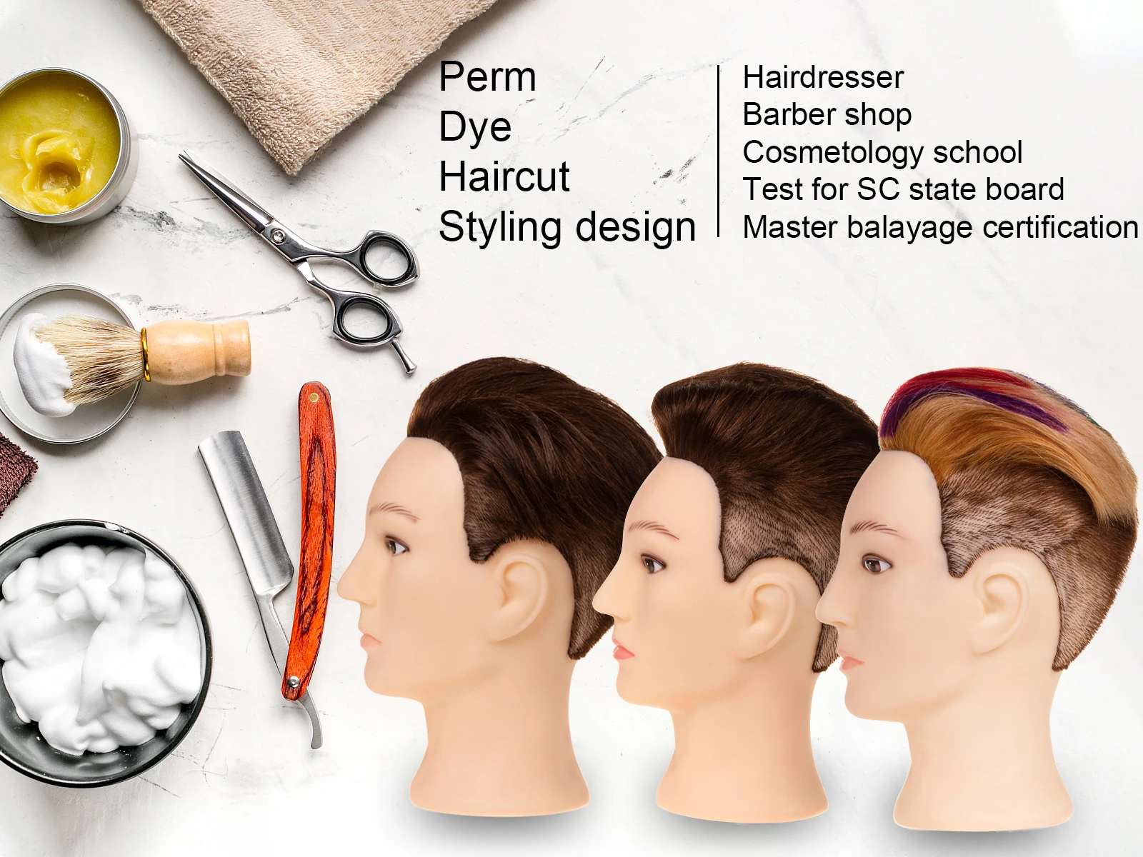 Male Mannequin Head with 100% Human Hair Haircut Training Head with Thick Hair Hairdresser Manikin Head