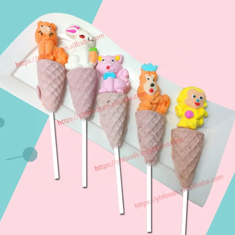 Icecream cone marshmallow pop Cartoon sweets cotton handmade decorated candy sweets lollipop