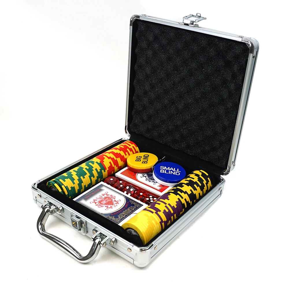 Customized Mini Aluminum Box Chip Set 100pcs Clay Chips And Dealer Button Playing Cards Complete Casino Accessory Set