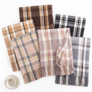 180cm Custom Warm Soft Pashmina Neck Scarves Korea Japan Shawl Blanket Ladies Plaid Tassel Cashmere Winter Scarf for Women