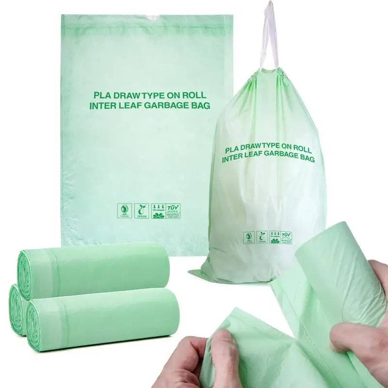 PLA D2W EPI Compostable Biodegradable WaterTight Tear Resistant Drawstring Bag Household Fruits and Vegetables Garbage Packaging
