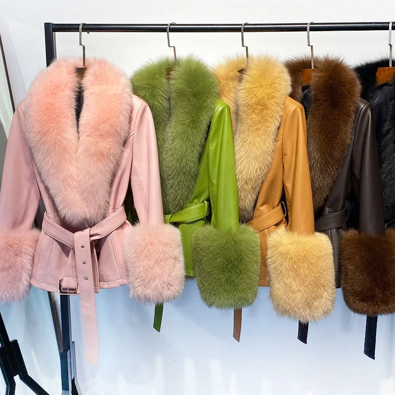 Leather Fur Jacket 2023 Autumn New Fur Collar Leather Jacket Women Elegant Ladies Leather Coat