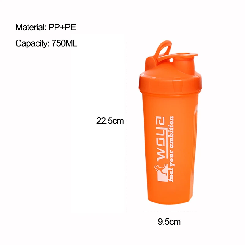 Wholesale Protein Shaker Cup Custom logo 750 ml plastic fitness workout water bottle with mixer ball