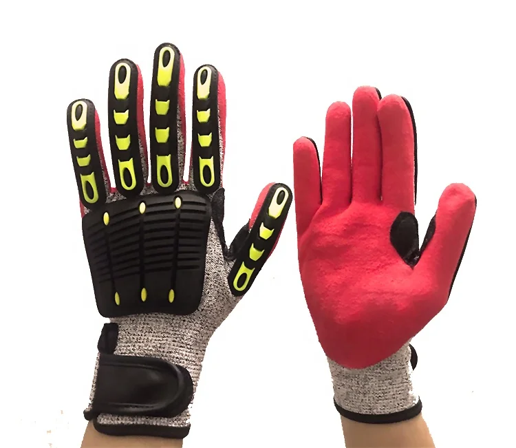 Wefocus Oilfield Sandy Nitrile Cut Resistant Anti Vibration Shock Proof Tpr Gloves Anti Impact Gloves Mechanic Gloves