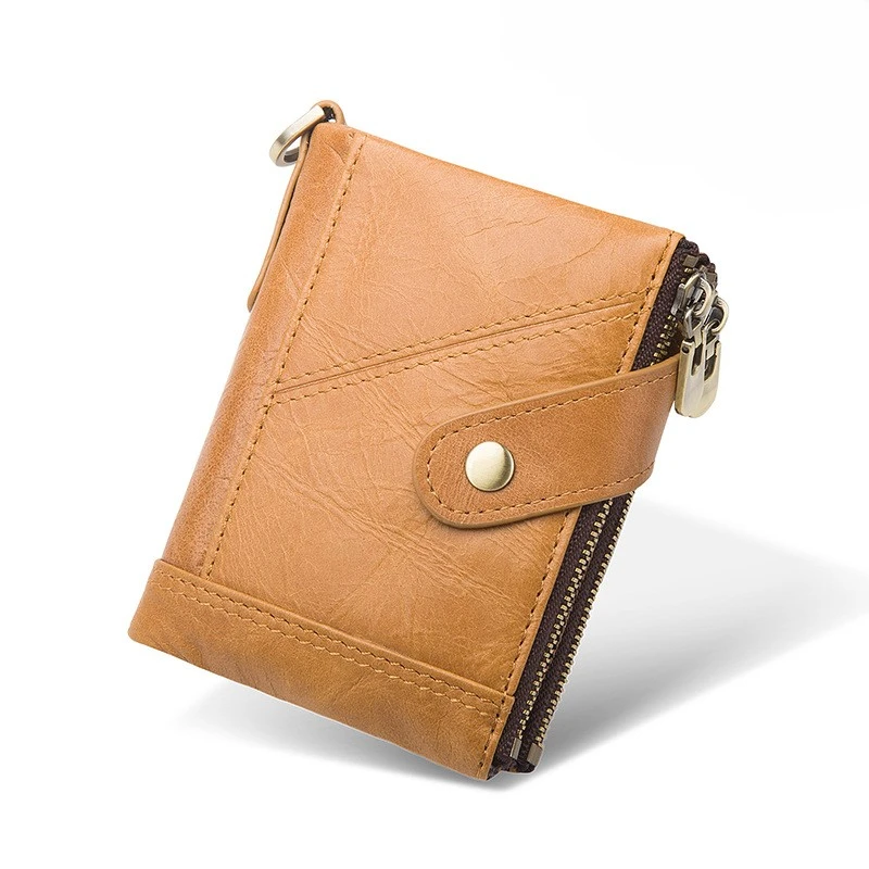 RU New Stylish Double  Cowhide Wallet Short Wallet Male Anti-theft Retro First Layer Cowhide Casual Coin Purse