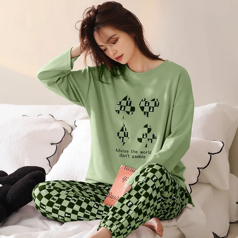 Myfeel Supplier Women Plus Size Custom Long Sleeve women soft Pajama sleepwear women 100% cotton printed cotton Pajama
