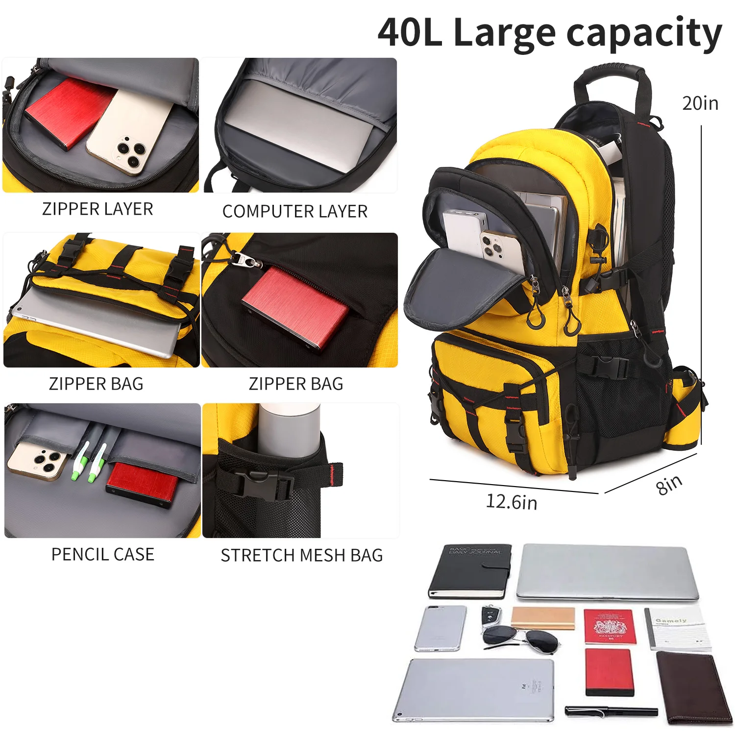 N-243 Nerlion 3 Days Delivery Sports Backpack Bag Wholesale Cheap Price 40l Outdoor Yellow Waterproof Custom Hiking Backpacks