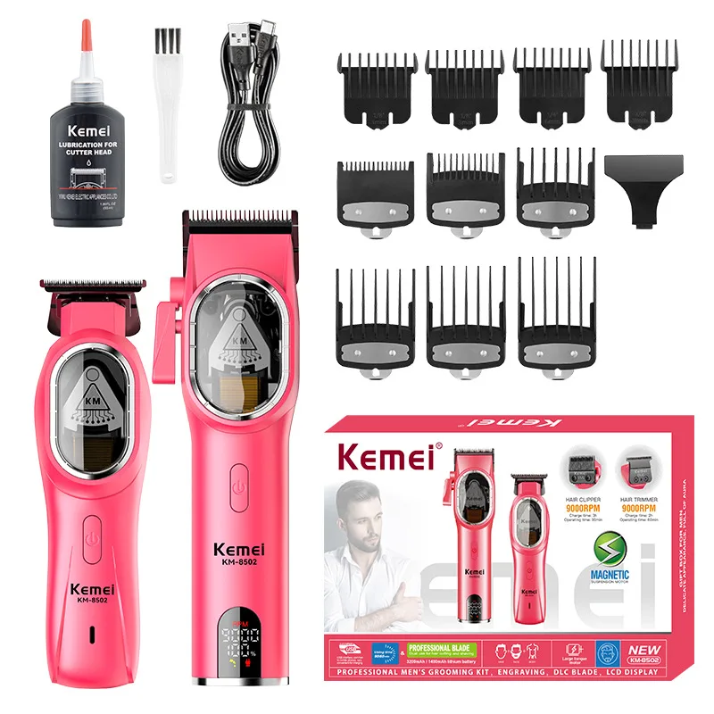 Kemei Hair Trimmer Clippers Sets Barbers USB Rechargeable Professional Hair Clippers Trimmers Kits DLC blade