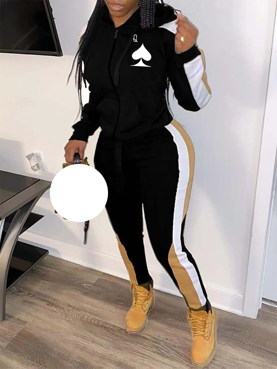 MT169-9671 печати Slim Fit спортивный костюм из двух предметов, милый костюм для девочки комплект для женщин