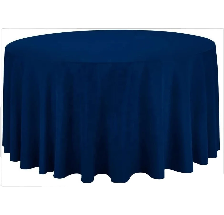 Round Tablecloth 120 Inch Navy Blue Washable Polyester Cotton Table Cloth for Wedding