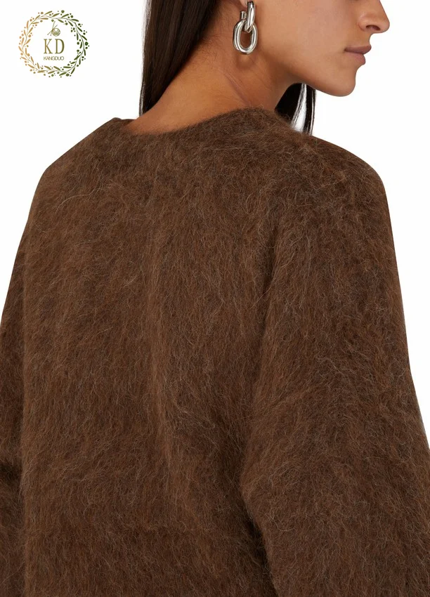 KD Knitwear Manufacturer Custom Heavyweight Brushed Knit Mohair Women Sweater Alpaca Wool Sweater