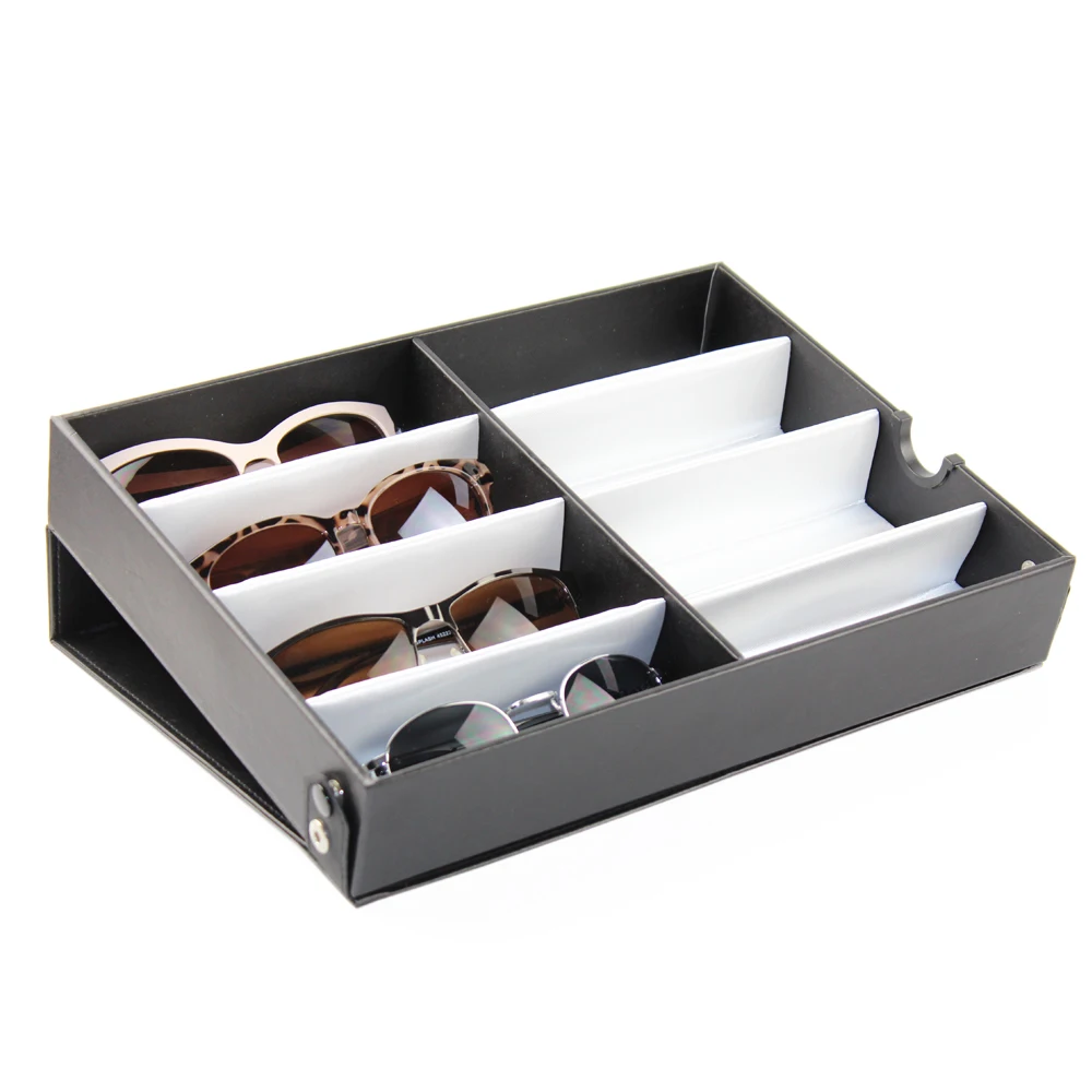 Чехол из ПУ кожи черный белый 8 слотов для очков дисплей с кнопкой лоток солнцезащитных оптический