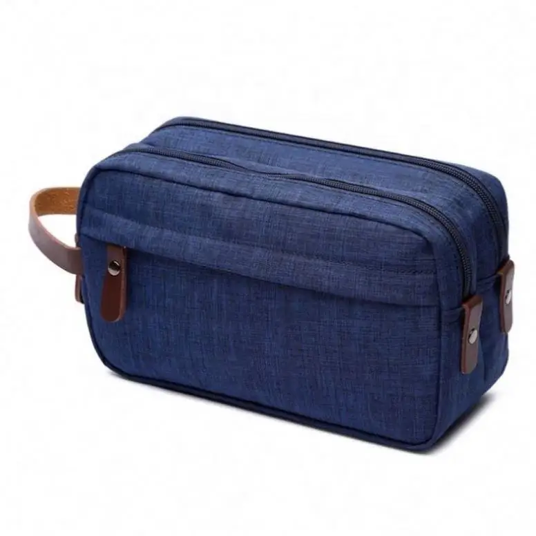 Wholesale Adult Mens green Canvas Cosmetic Toiletry Bag Custom Washed Canvas Travel Toilet Bag For Men