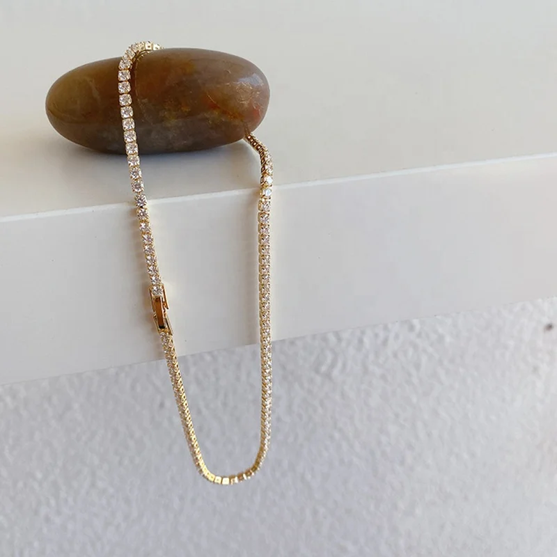 JCA Gold Plated Brass Tennis Necklace with Round Cut Cubic Zirconia