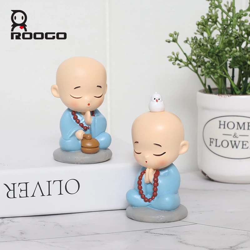 Roogo Practice Of The Little Monk Resin Decor Figurines Cute Little Novice Buddhist Style Handmade Crafts
