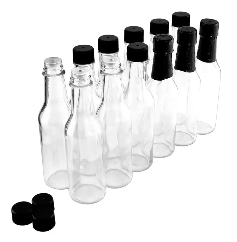 Wholesale 150 ml 5 oz woozy bottle vinegar cruet ketchup Chili hot sauce Glass bottle with 24/490 28/400 bottle lids