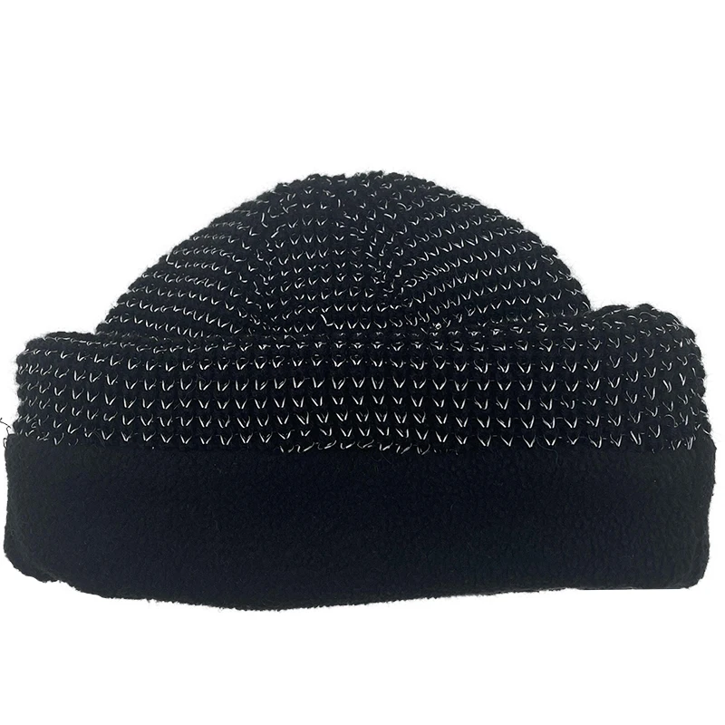 High Visibility Reflective Knit Beanie Custom Winter Hats for Night Running & Walking Black Loop Knitted Hip Hop Hat Wholesale