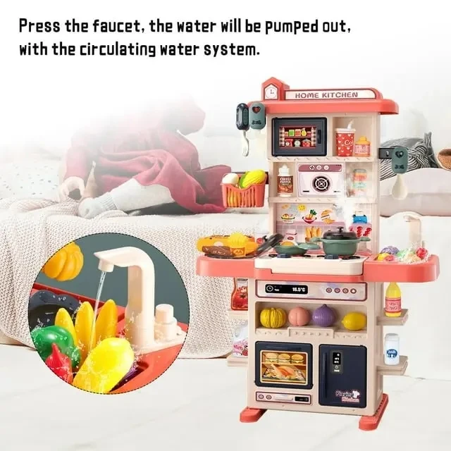 Kitchen Kids Toys Sets Pretend Spray Games 43PCS Mini Kitchen Toys Kids Real Cooking Sink Set Game Kitchen For Children Toys