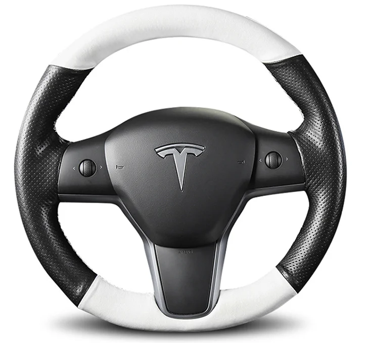  Чехол на руль tesla model 3 белого цвета из высококачественной кожи