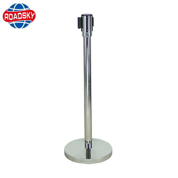 black queue stanchion retractable belt post parking barrier post