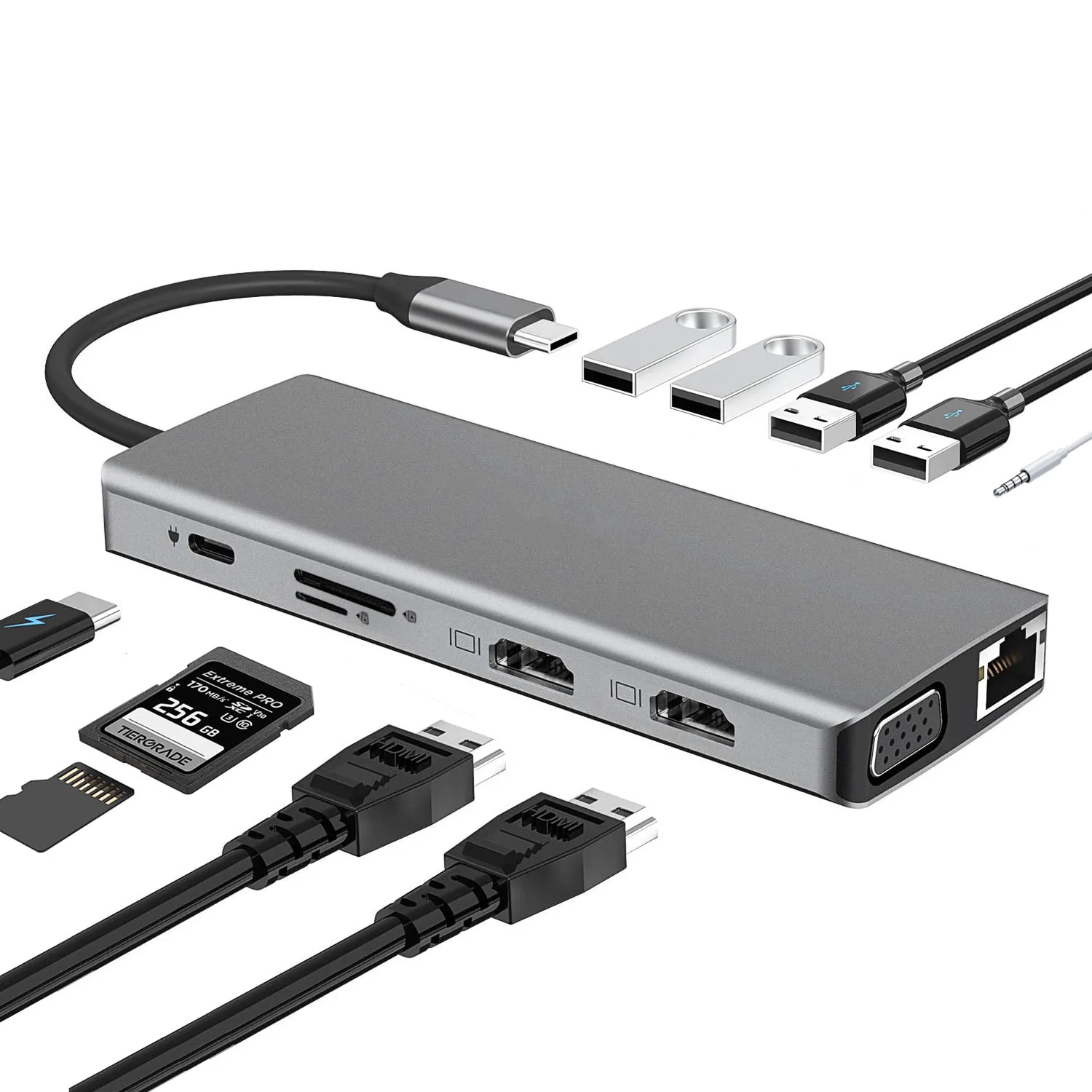 12 in 1 USB Type C Hub to compatible 4K VGA USB C HUB Docking Station RJ45 Lan Ethernet SD TF for Macbook USB Hub Adapter