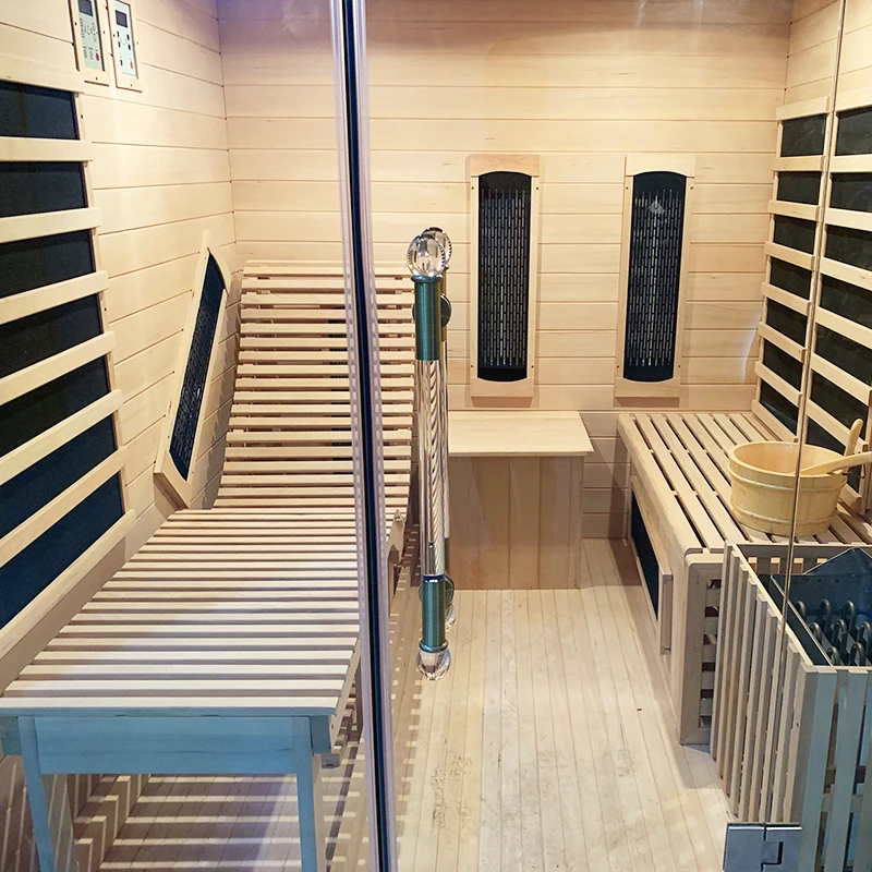 Solid wood red cedar or hemlock far infrared sauna room with full spectrum heating tube