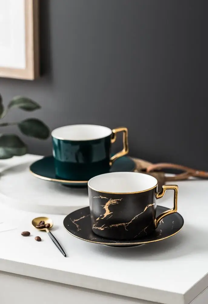 
250 ml European Style Luxury gold ceramic tea set coffee mug cup for home coffee shop bar 