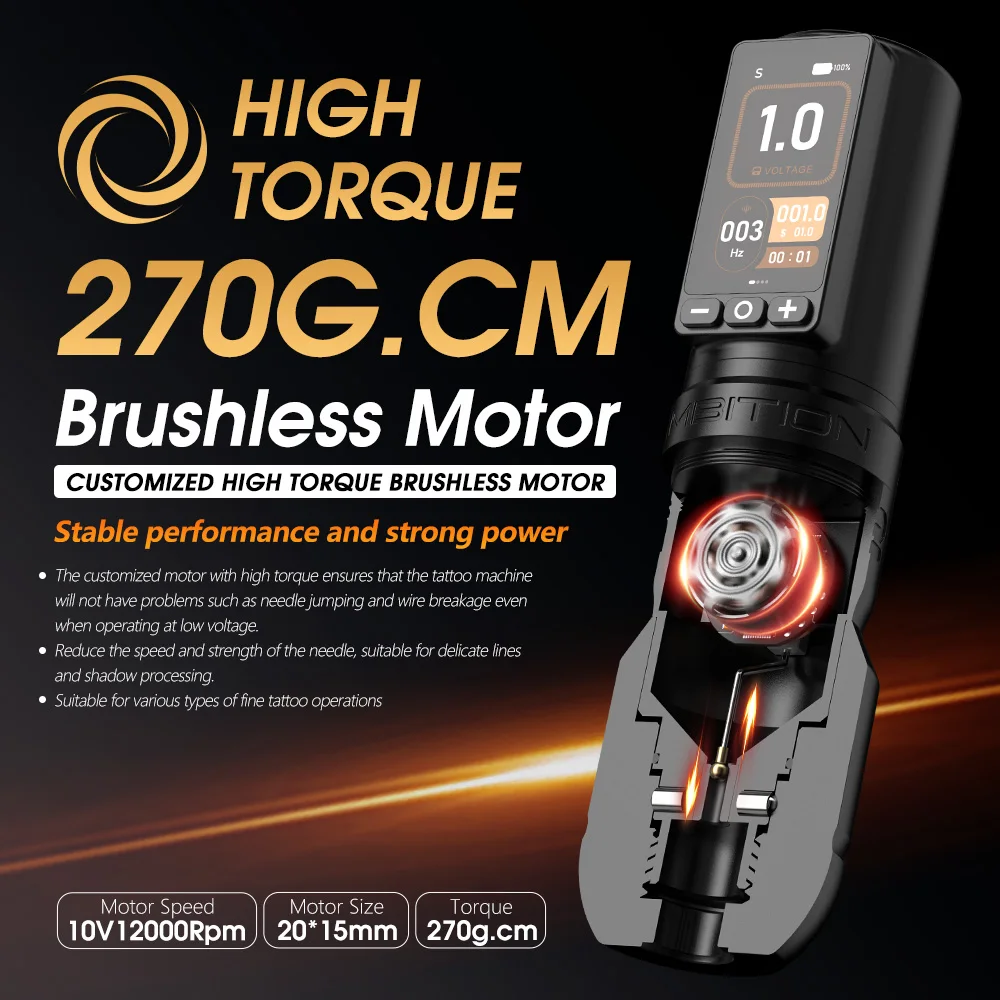Ambition Soldier 270 2400mAh Brushless Motor 4.0mm/4.5mm Stroke Professional Wireless Tattoo Pen Gun Machine with Double Battery