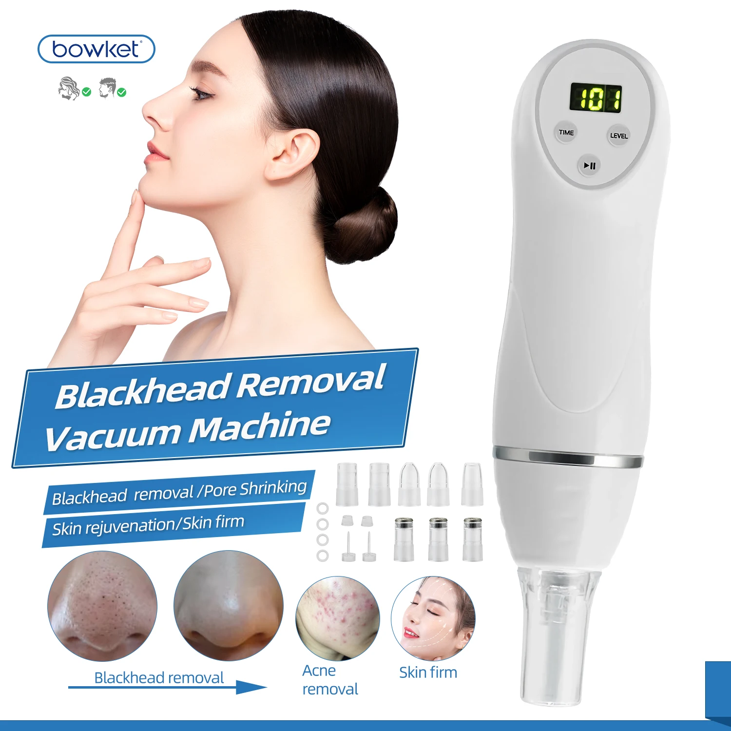 BOWKET Facial Pore Deep Cleaning Acne Remover Diamond Vacuum Dermabrasion Blackhead Remover Machine